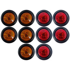 Red/Amber 2" Round Trailer 3 LED Clearance Side Marker Lights DOT FMVSS 108 SAE P2 Reflector Lens Grommet+Plug Flush-Mount Waterproof IP67 Marker Clearance Lights Trailer Truck