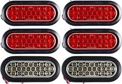 Red/White 6" Oval 24 LED Trailer Stop Turn Tail Reverse Backup Parking Brake Indicator Light Kit DOT Certified With Grommets & Plugs IP67 Waterproof Headache Rack Backrack