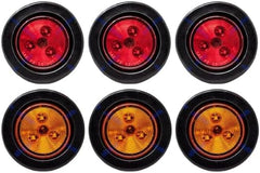 Red/Amber 2" Round Trailer 3 LED Clearance Side Marker Lights DOT FMVSS 108 SAE P2 Reflector Lens Grommet+Plug Flush-Mount Waterproof IP67 Marker Clearance Lights Trailer Truck