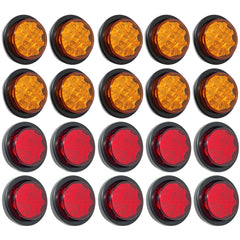 Amber/Red 2.5" Round Led Clearance Side Marker Lights Kit 13 LED Diodes Reflector Grommet Wire Pigtail Truck Utility Trailer RV UTV Tractor Flush Mount Waterproof 12V Sealed