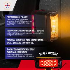 2x High Low Function Amber/Red 20 LED Marker Lights Turn Signal w/Horizontal Visor, Double Face Chrome Pedestal Lights T-Mount, Bumper Lights Replacement for Peterbilt/Kenworth/Freightliner Trucks 12V