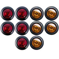2.5" Red/Amber 12 Led Round Side Marker Clearance Lights Grommet Flush Mount, Sealed Truck Trailer with Reflex Lens, IP67 Waterproof- Super Bright DOT SAE P2 FMVSS 180