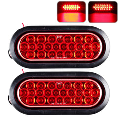 Red/White 6" Oval 24 LED Trailer Stop Turn Tail Reverse Backup Parking Brake Indicator Light Kit DOT Certified With Grommets & Plugs IP67 Waterproof Headache Rack Backrack