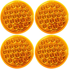 4" Round Amber LED Trailer Tail Light 24 LED Stop Turn Signal Brake Marker Running Lights w/ 3 Wire Pigtail Plug Trucks Trailer RV Boat Dump Truck Camper IP67 Waterproof DOT Certified 12V