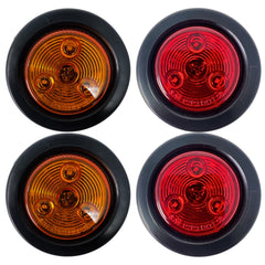 Red/Amber 2" Round Trailer 3 LED Clearance Side Marker Lights DOT FMVSS 108 SAE P2 Reflector Lens Grommet+Plug Flush-Mount Waterproof IP67 Marker Clearance Lights Trailer Truck