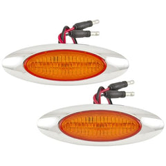 4-1/8" Amber/Red Led Side Marker Lights 4 LED Chrome Surface Mount with Bullet Plugs Waterproof Peterbilt Kenworth Freightliner Volvo Led Cab Panel Marker Lights Lites Sealed