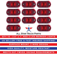 Red/Amber 2.5" 2 Diode Oval LED Trailer Truck Clearance Light Side Marker Light, Surface Mount Little Boat Marine Led Lights RV Camper Accessories
