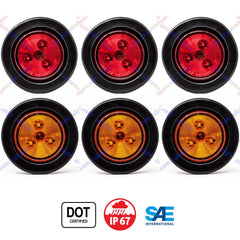 Red/Amber 2" Round Trailer 3 LED Clearance Side Marker Lights DOT FMVSS 108 SAE P2 Reflector Lens Grommet+Plug Flush-Mount Waterproof IP67 Marker Clearance Lights Trailer Truck