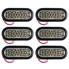 Red/White 6" Oval 24 LED Trailer Stop Turn Tail Reverse Backup Parking Brake Indicator Light Kit DOT Certified With Grommets & Plugs IP67 Waterproof Headache Rack Backrack