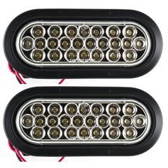 Red/White 6" Oval 24 LED Trailer Stop Turn Tail Reverse Backup Parking Brake Indicator Light Kit DOT Certified With Grommets & Plugs IP67 Waterproof Headache Rack Backrack