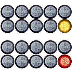 Amber/Red 2.5" Round Led Clearance Side Marker Lights Kit 13 LED Diodes Reflector Grommet Wire Pigtail Truck Utility Trailer RV UTV Tractor Flush Mount Waterproof 12V Sealed