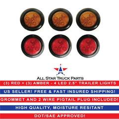 All Star Truck Parts 4x Red 2.5" Round 4 LED Side Marker Clearance Lights Grommet Flush Mount, IP67 Waterproof DOT SAE FMVSS 108