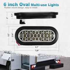 Red/White 6" Oval 24 LED Trailer Stop Turn Tail Reverse Backup Parking Brake Indicator Light Kit DOT Certified With Grommets & Plugs IP67 Waterproof Headache Rack Backrack
