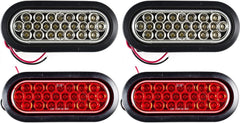 Red/White 6" Oval 24 LED Trailer Stop Turn Tail Reverse Backup Parking Brake Indicator Light Kit DOT Certified With Grommets & Plugs IP67 Waterproof Headache Rack Backrack