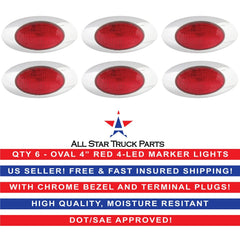 4-1/8" Amber/Red Led Side Marker Lights 4 LED Chrome Surface Mount with Bullet Plugs Waterproof Peterbilt Kenworth Freightliner Volvo Led Cab Panel Marker Lights Lites Sealed