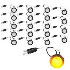3/4" inch Amber/Red/White 3 LED Side Marker Clearance Light with Plug Black Ring Sealed Mini Round 3/4" Indicators Grill Lights Truck Trailer Car Bus Pickup Van Caravan Boat 12V