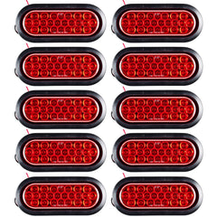 Red/White 6" Oval 24 LED Trailer Stop Turn Tail Reverse Backup Parking Brake Indicator Light Kit DOT Certified With Grommets & Plugs IP67 Waterproof Headache Rack Backrack