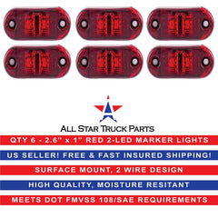 Red/Amber 2.5" 2 Diode Oval LED Trailer Truck Clearance Light Side Marker Light, Surface Mount Little Boat Marine Led Lights RV Camper Accessories