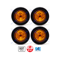 Red/Amber 2" Round Trailer 3 LED Clearance Side Marker Lights DOT FMVSS 108 SAE P2 Reflector Lens Grommet+Plug Flush-Mount Waterproof IP67 Marker Clearance Lights Trailer Truck