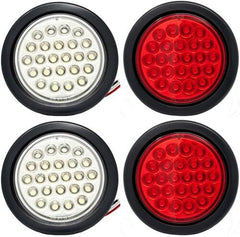 4" Round Amber LED Trailer Tail Light 24 LED Stop Turn Signal Brake Marker Running Lights w/ 3 Wire Pigtail Plug Trucks Trailer RV Boat Dump Truck Camper IP67 Waterproof DOT Certified 12V