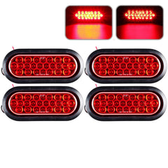 Red/White 6" Oval 24 LED Trailer Stop Turn Tail Reverse Backup Parking Brake Indicator Light Kit DOT Certified With Grommets & Plugs IP67 Waterproof Headache Rack Backrack