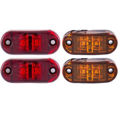 Red/Amber 2.5" 2 Diode Oval LED Trailer Truck Clearance Light Side Marker Light, Surface Mount Little Boat Marine Led Lights RV Camper Accessories