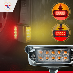 2x High Low Function Amber/Red 20 LED Marker Lights Turn Signal w/Horizontal Visor, Double Face Chrome Pedestal Lights T-Mount, Bumper Lights Replacement for Peterbilt/Kenworth/Freightliner Trucks 12V