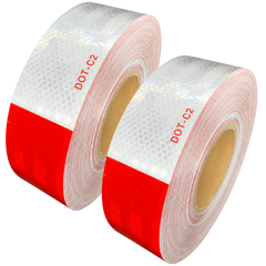 2" x150' roll DOT-C2 Premium Reflective Safety Red and White Conspicuity Tape Truck Trailer Boat Horse Trailer Diamond Pattern Long Lasting Waterproof Material, Super Strong Adhesive! 6" Red 6" White