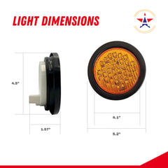 4" Inch Round 40 LED Diodes Stop Turn Tail Reverse Backup Signal Sealed Lights Red/White/Amber Assembly Rubber Mount for Trucks Trailers RV Boat Waterproof