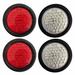 4" Inch Round 40 LED Diodes Stop Turn Tail Reverse Backup Signal Sealed Lights Red/White/Amber Assembly Rubber Mount for Trucks Trailers RV Boat Waterproof