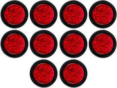 Qty 10- 4" Inch Red 28 LED Round Stop/Turn/Tail Brake Truck Light with Rubber Grommet & Wiring Trailer Truck RV 12V