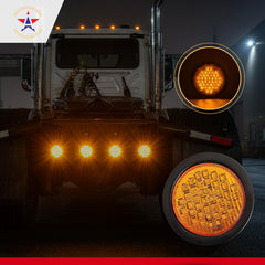 4" Inch Round 40 LED Diodes Stop Turn Tail Reverse Backup Signal Sealed Lights Red/White/Amber Assembly Rubber Mount for Trucks Trailers RV Boat Waterproof