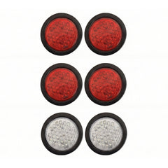 4" Inch Round 40 LED Diodes Stop Turn Tail Reverse Backup Signal Sealed Lights Red/White/Amber Assembly Rubber Mount for Trucks Trailers RV Boat Waterproof