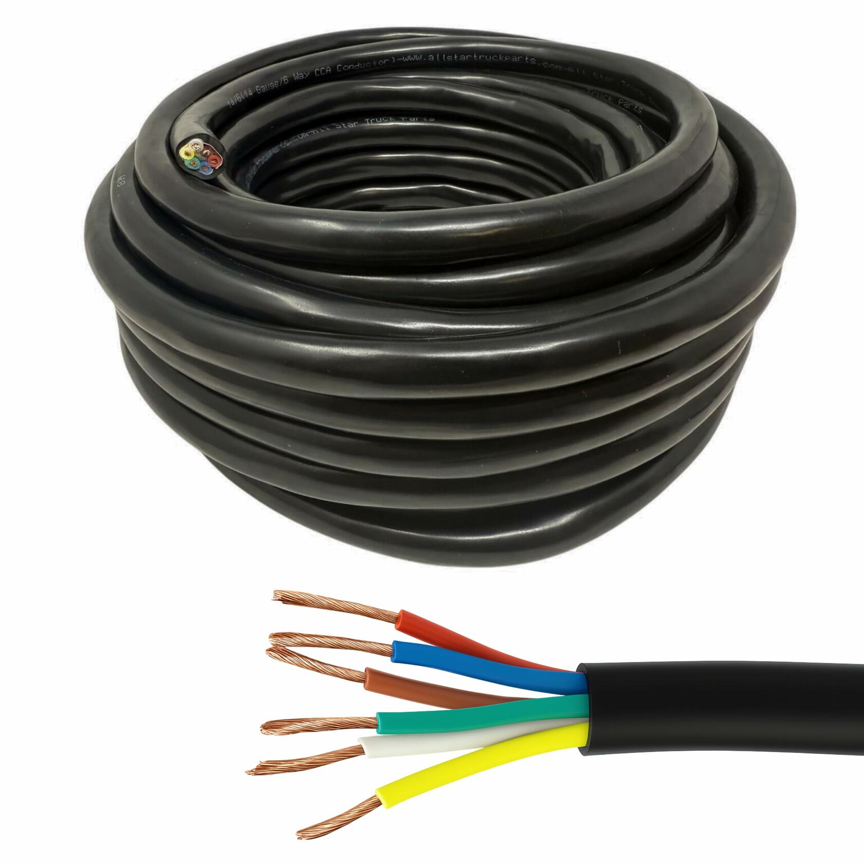 Best Connections 50ft 6-Way Trailer Wire – Heavy Duty 14 Gauge, 6 Conductor, PVC Insulated, For RV And Trailers