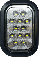 5x3 Red/White Rectangle Light 12 LED Stop/Turn/Tail Backup/Reverse Tow Truck Semi Trailer CM Flatbed Reading Postal Hitch Mounted RV Bus Grommet 3 Wire Pigtail Plug Kit 12V IP67