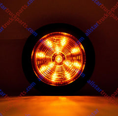 2.5" Red/Amber 12 Led Round Side Marker Clearance Lights Grommet Flush Mount, Sealed Truck Trailer with Reflex Lens, IP67 Waterproof- Super Bright DOT SAE P2 FMVSS 180