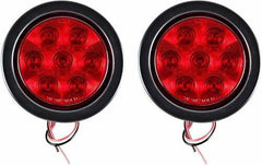 4" Inch Round 7 LED Red/White Trailer Tail Lights Kit Round Led Stop Turn Tail Back-up Reverse Fog Lights Reflective Lens Grommet 3-Prong Wire Pigtails for Truck Trailer RV 12V
