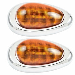 Pair (Qty 2) 6" Amber Sleeper Cab LED Side Marker/Turn Signal Led Light Clearance For Freightliner Century/Columbia Surface Mount Chrome Bezel Amber 15 LED Clear Lens Oval Sealed