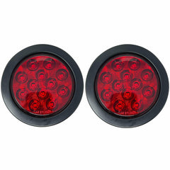 4" Inch Round 12 LED Red/White Trailer Tail Lights Kit Round Led Stop Turn Tail Back-up Reverse Fog Lights Reflective Lens Grommet 3-Prong Wire Pigtails for Truck Trailer RV 12V