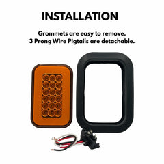 Red/White/Amber 5x3 3x5 Inch Rectangle 42 LED Trailer Tail Light Kit DOT FMVSS 108 SAE I6 P2 S2 Grommets/Plugs Submersible Stop Turn Tail Brake/Backup Reverse Halo for Tow Truck 80" Wide Trailer 12V