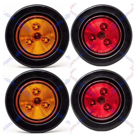 2" Round 3 LED Light Trailer Side Marker Clearance Grommet&Plug - 2 Amber+ 2 Red