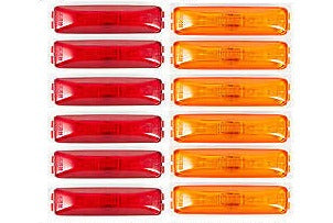 6 Amber 6 Red 4" Inch Rectangle Truck Trailer Sealed Side Marker Clearance Light - All Star Truck Parts