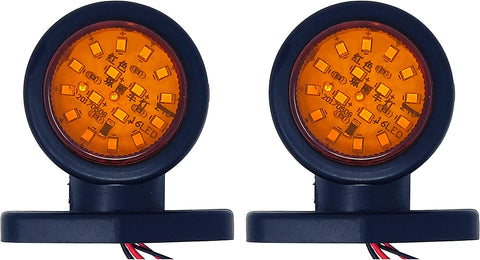 [ALL STAR TRUCK PARTS] 2pc Amber/Red 32-LED Double Face Rubber Surface Mount Short Pedestal Fender Side Marker Light Truck Trailer Flatbed Cargo - Left and Right Rugged Waterproof