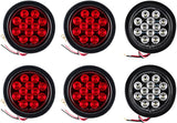 4" Inch 12 LED Round Stop/Backup/Reverse Truck Tail Light Kit - 4 Red + 2 White