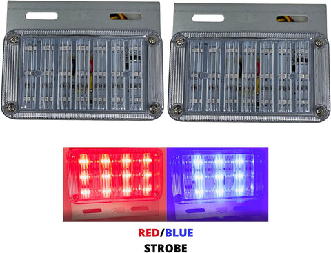 5.5" x 3" Rectangle 21 LED Red + Blue Strobe Light Metal Mounting Bracket DOT/SAE Approved Waterproof Anti-Shock Anti-Fog Towing Construction Safety Truck (2 PACK)