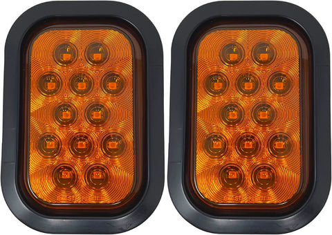 Qty 2- 5x3" Amber Rectangle 12 LED Stop/Turn/Tail Truck Light Grommet & Pigtail