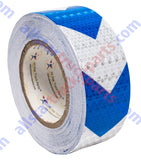 Blue/White Arrow Reflective Tape, 2" Hazard Warning Tape Waterproof - High Intensity Reflector 30FT, 75FT, 150Ft Conspicuity Safety Tape Strong Adhesive Crystal Lattice Blue Arrow