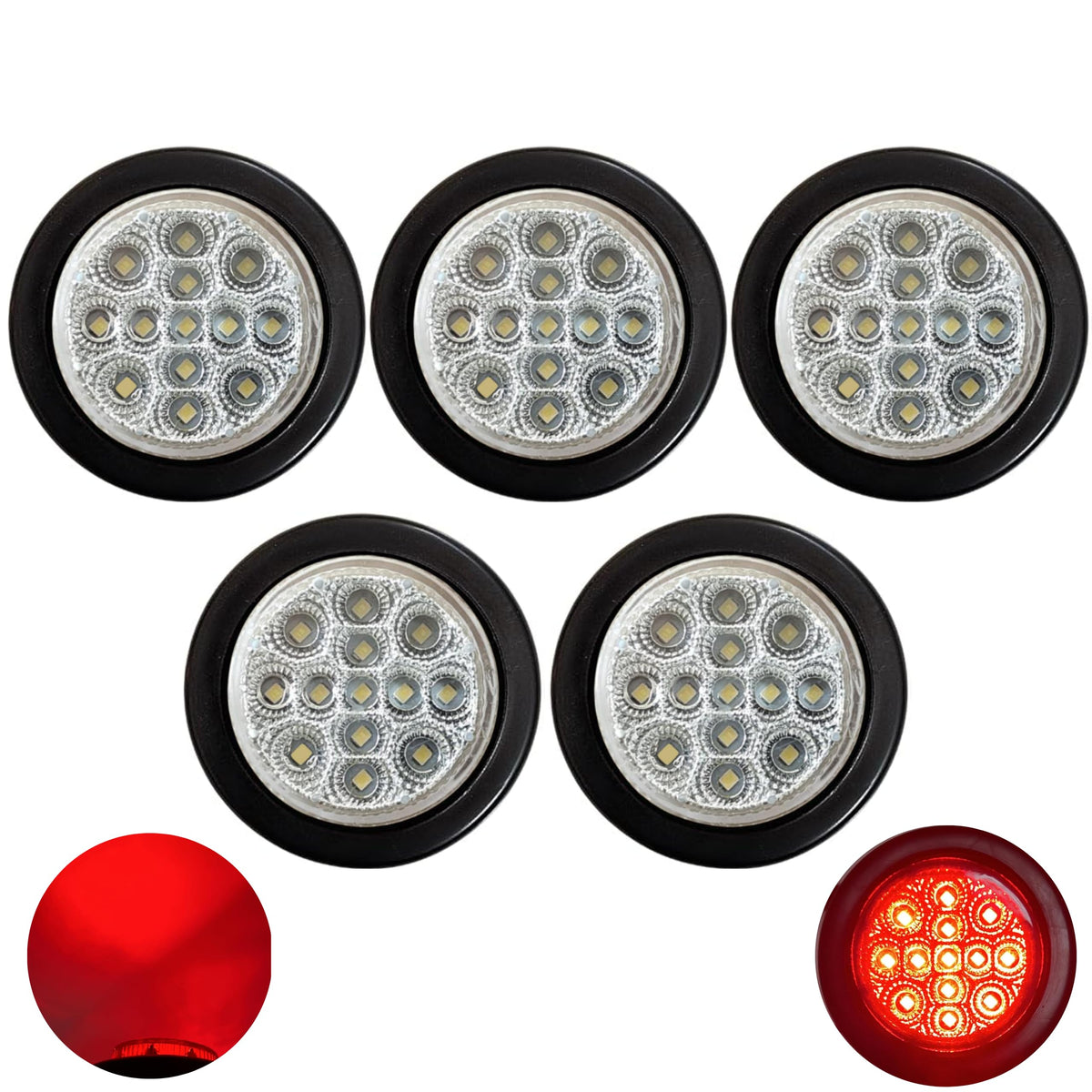 All Star Truck Parts 2" Round LED Light Side Marker Clearance [13 LEDs] [Rubber Grommet + Removable 2 Wire Pigtail Plug] [IP 67] for Trailers RV's Trucks Off Road- Amber/Red Lights