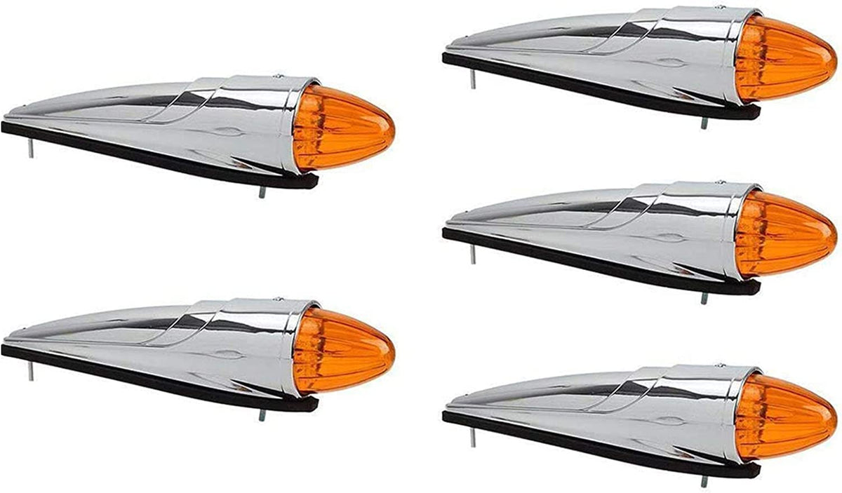 All Star Truck Parts 5PCS 17 LED Amber Torpedo Cab Marker Roof Running Top Lights Assembly Super Bright Chrome Heavy Duty Trucks Replacement for International Kenworth/Peterbilt/Freightliner/Mack?