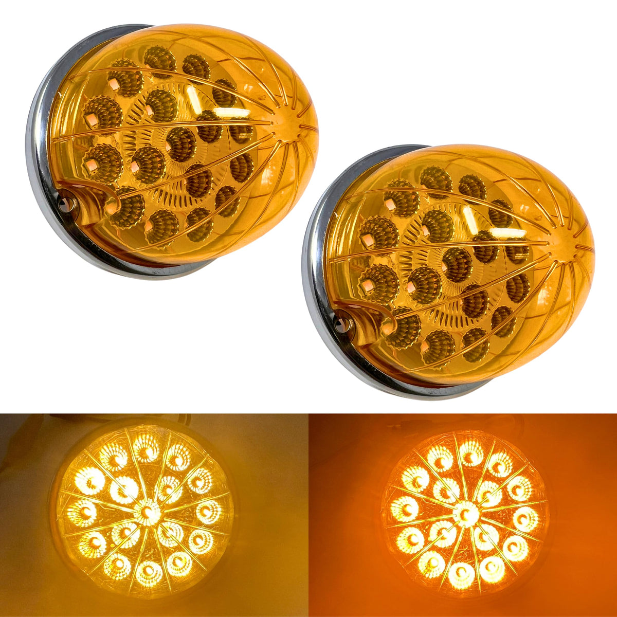 Dual Revolution Turn Signal Marker to Auxiliary 17 LED Watermelon Lights Clear Lens & Stainless Steel Bezel Marker Lights for Freightliner Kenworth Peterbilt Trailer Heavy Trucks